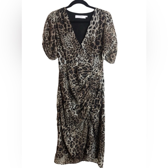 ASTR The Label Cheetah Print Side Tie Ruched Midi Dress Size Small - Picture 2 of 9